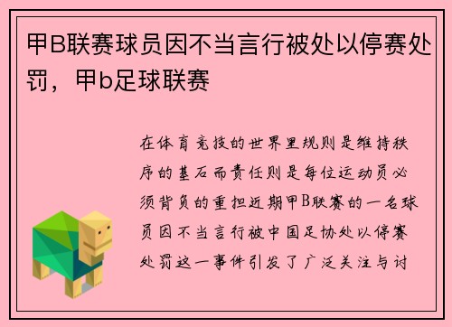 甲B联赛球员因不当言行被处以停赛处罚，甲b足球联赛